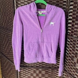 PINK Victoria’s Secret Purple Zip Up Hoodie with Holographic Logo - Size XSmall